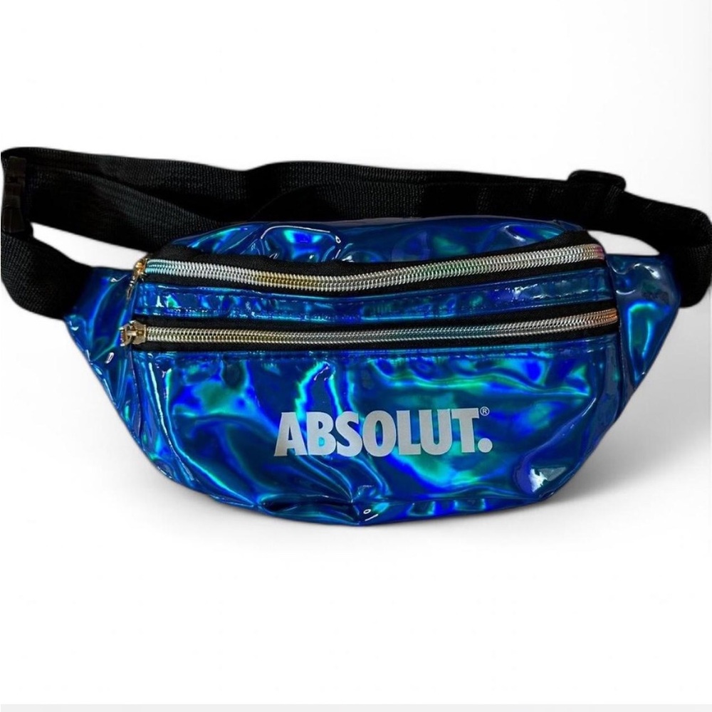 Blue Holographic Belt Bag with Rainbow Zipper